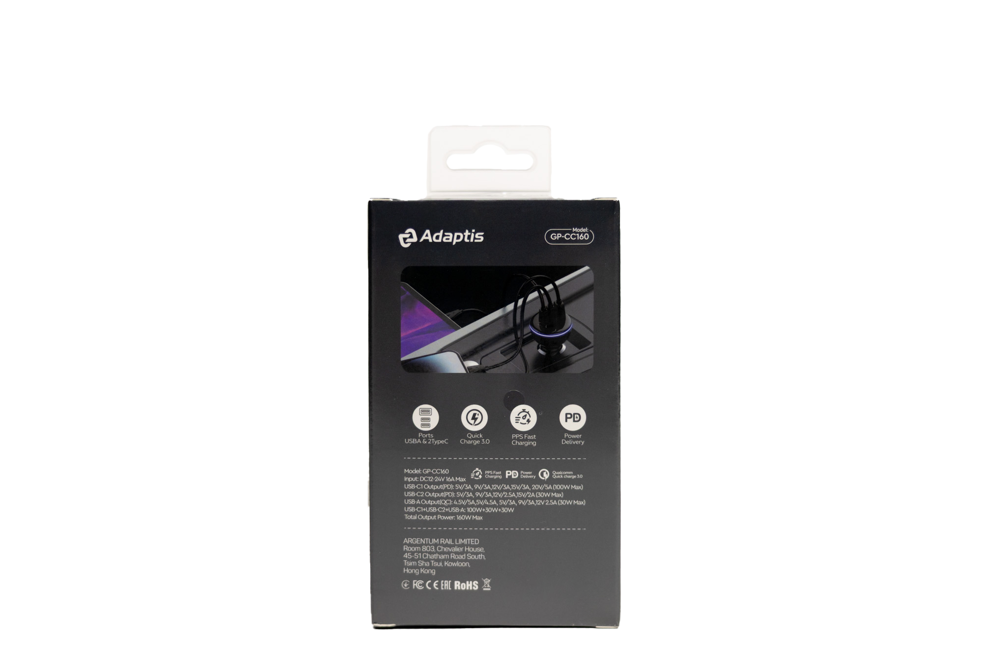 Автомобільний Зарядний Пристрій Adaptis GP-CC160 160W (2 Type-C+USB)