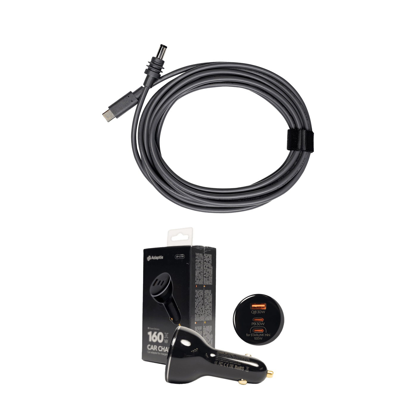 Set: Adaptis GP-CC160 Car Charger + DC-TypeC cable 5 m